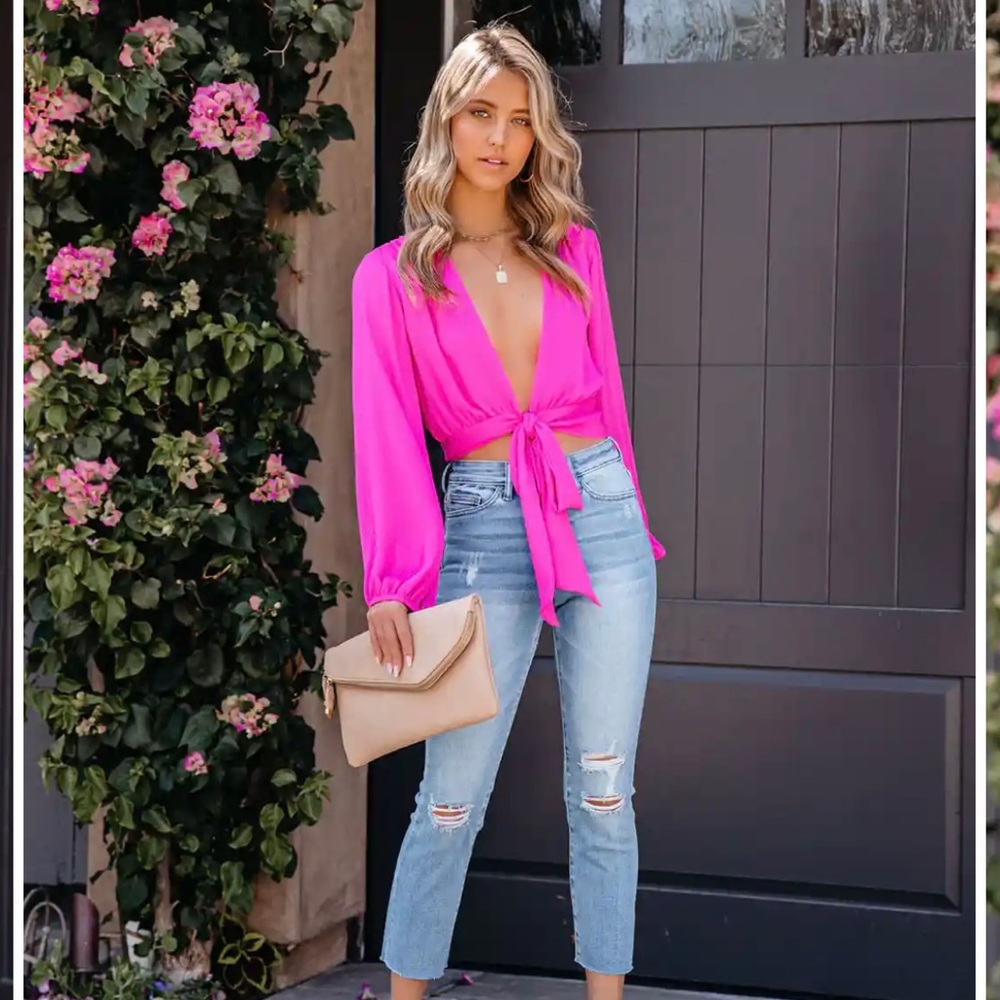 VICI Vittoria Tie Front Crop Blouse Fuschia XL